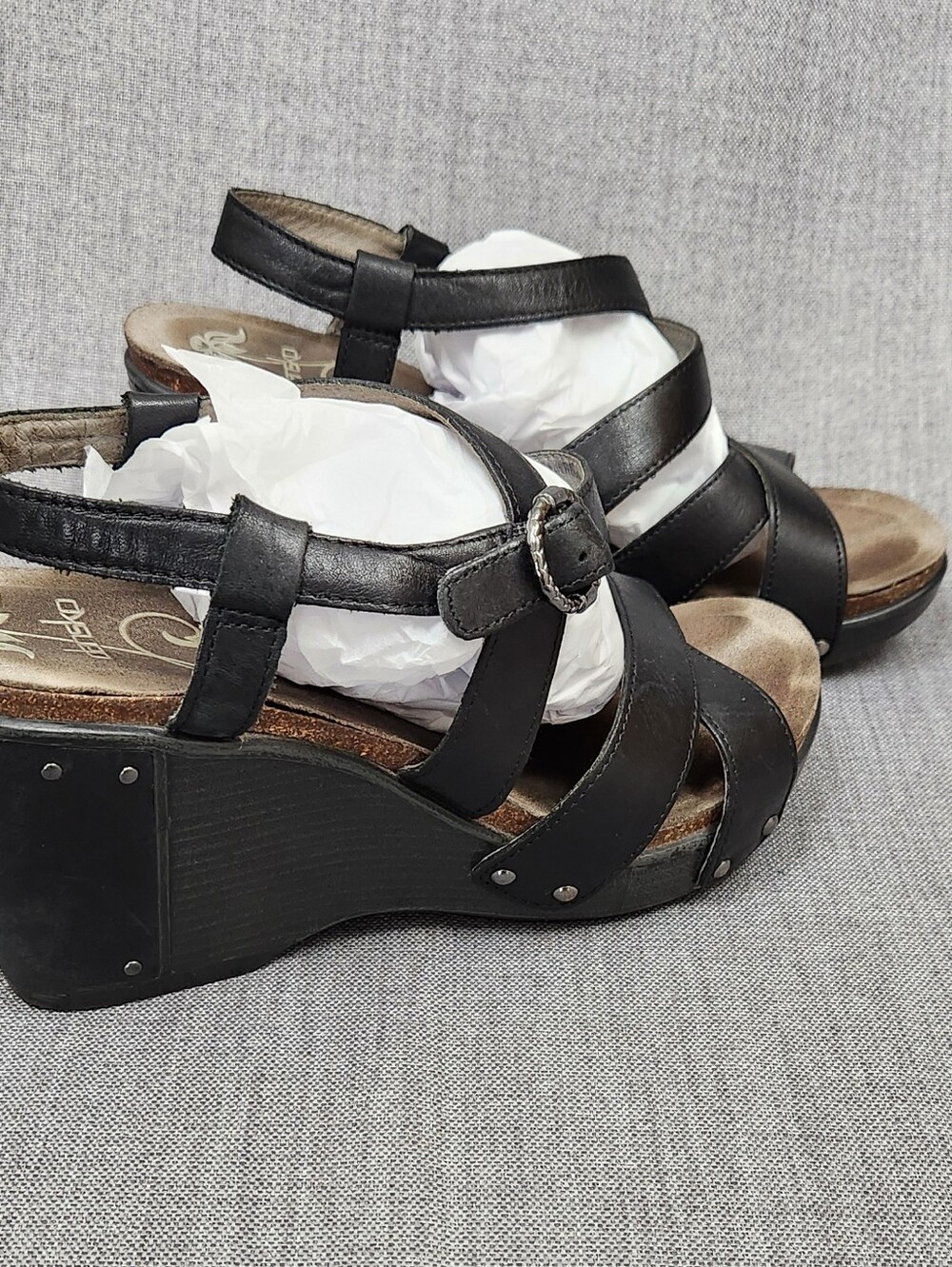 Dansko Frida Wedge Black Leather Strap Sandals. Size 40 - Picture 10 of 11